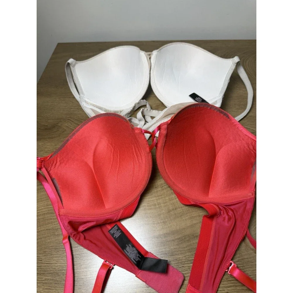 Victoria’s Secret 2 Pc Bra Lot 34D Beige & Red